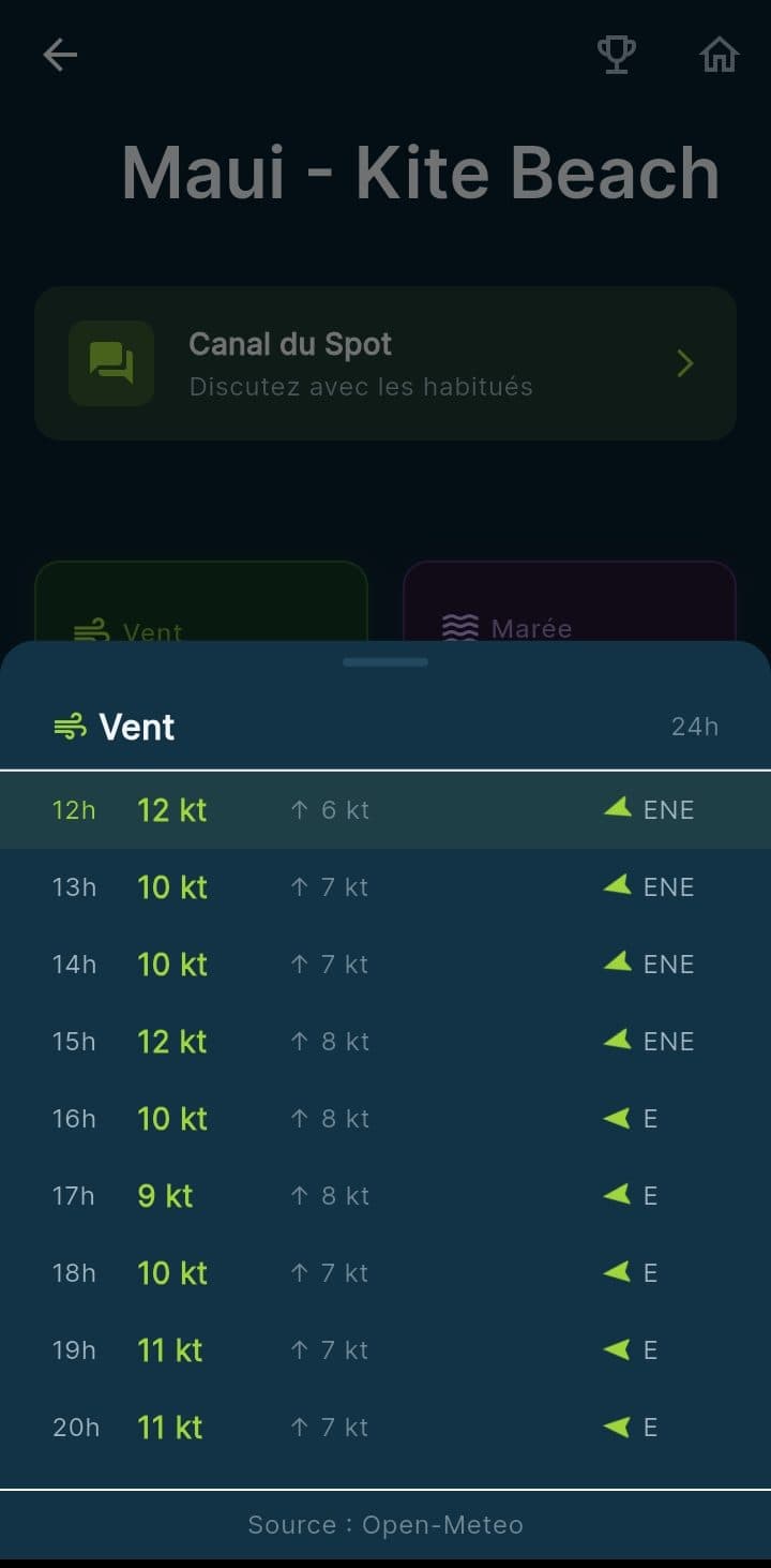 Hourly wind on a spot